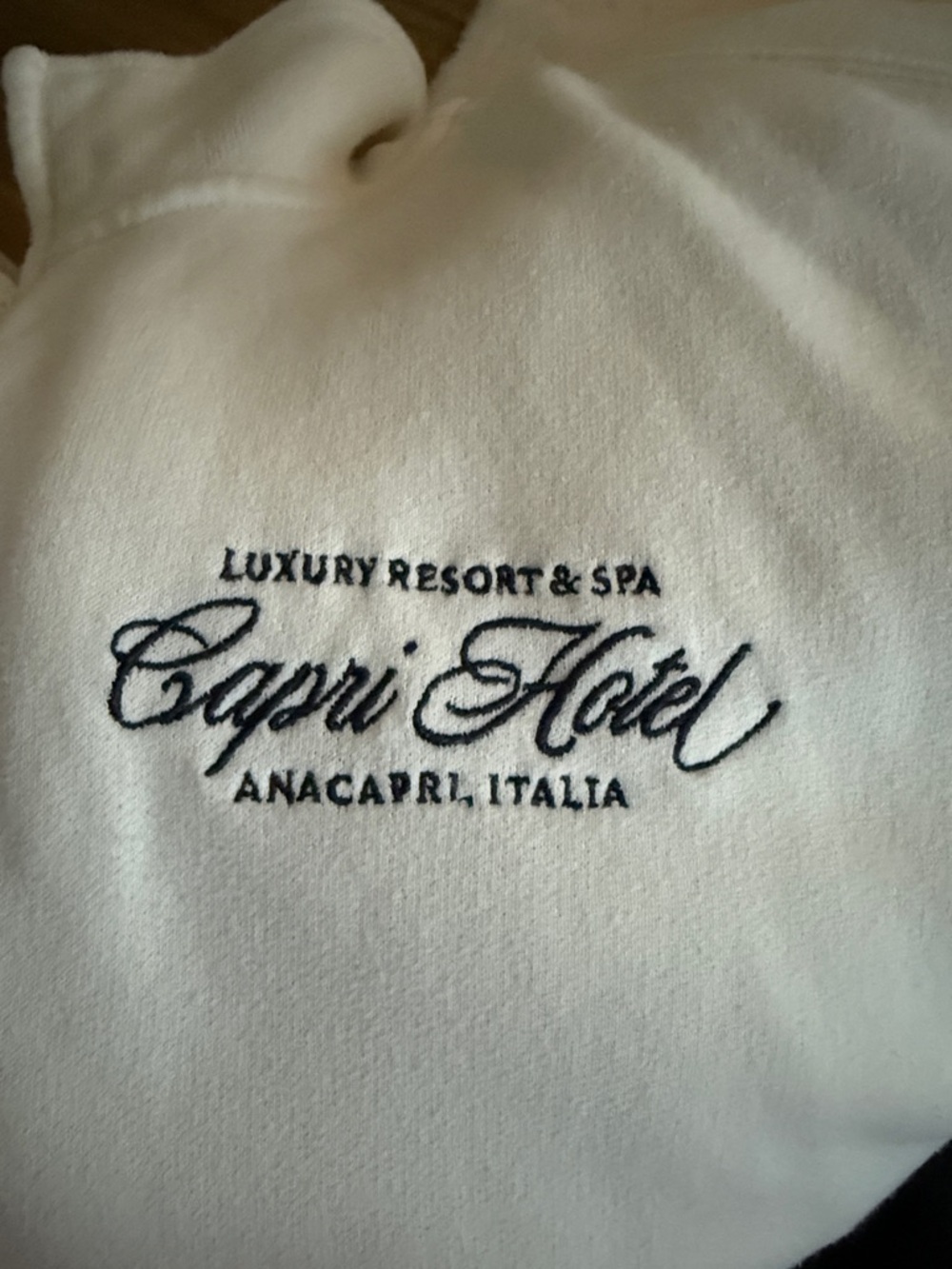 Abercrombie & Fitch Cream Half-Zip Sweater with Navy Logo - Picture 4 of 4